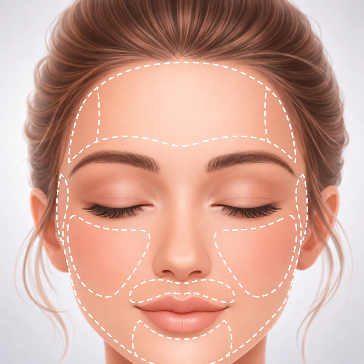 Representação das áreas faciais para depilação a laser